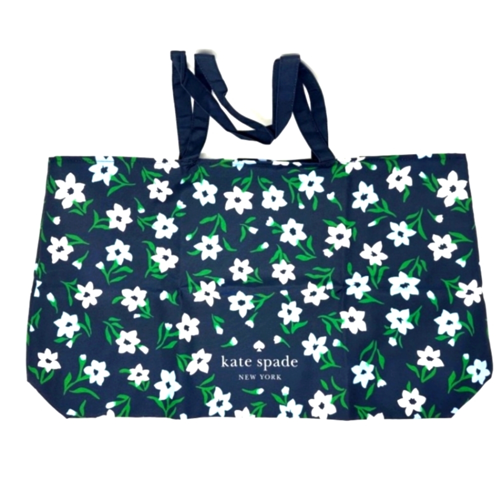 Kate Spade Navy Blue Floral Nylon Large Shopper Tote New in package